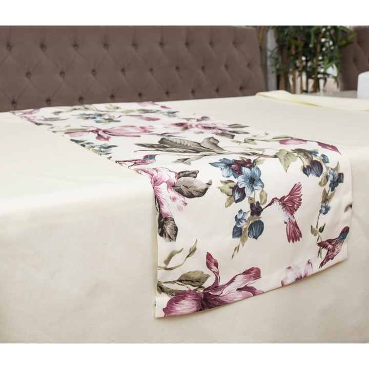 Bosfor Decor foltálló terítő, Colibri mintás, foltmentes pamut, 35 x 120 cm, lila