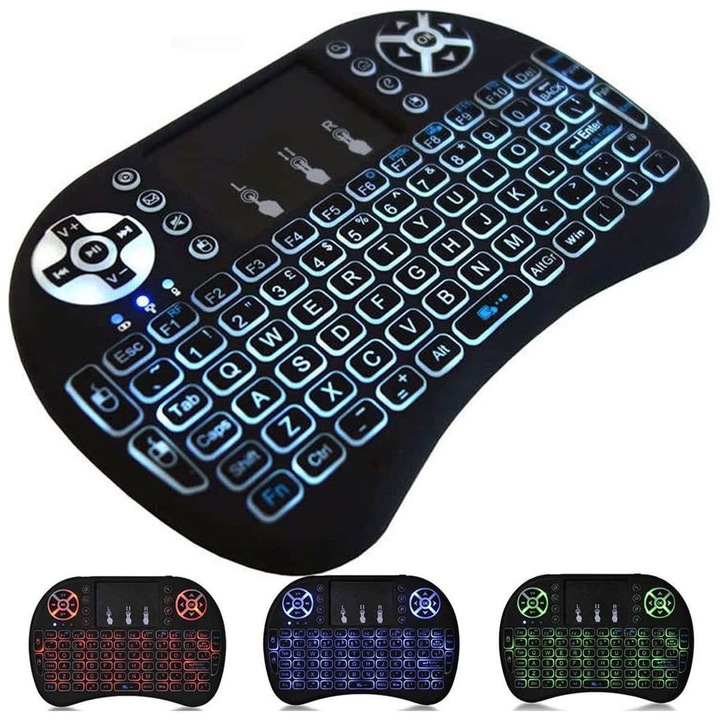 Tastatura Mini Wireless cu Touchpad si Iluminare RGB – Compatibila cu TV Laptop Tableta si Smartphone