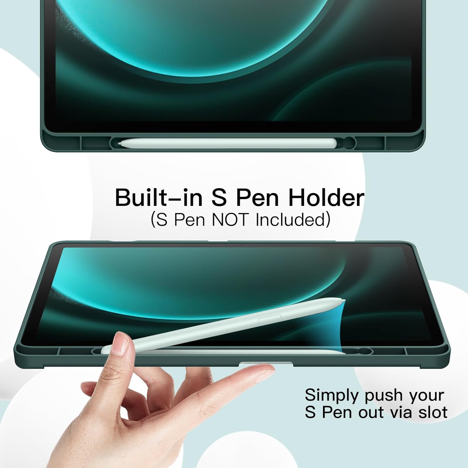 Husa pentru Samsung Galaxy Tab S9, S9 FE, S10 FE Soft Shell UltraSlim tip stand functie sleep/wake-up si slot pentru S-Pen verde inchis