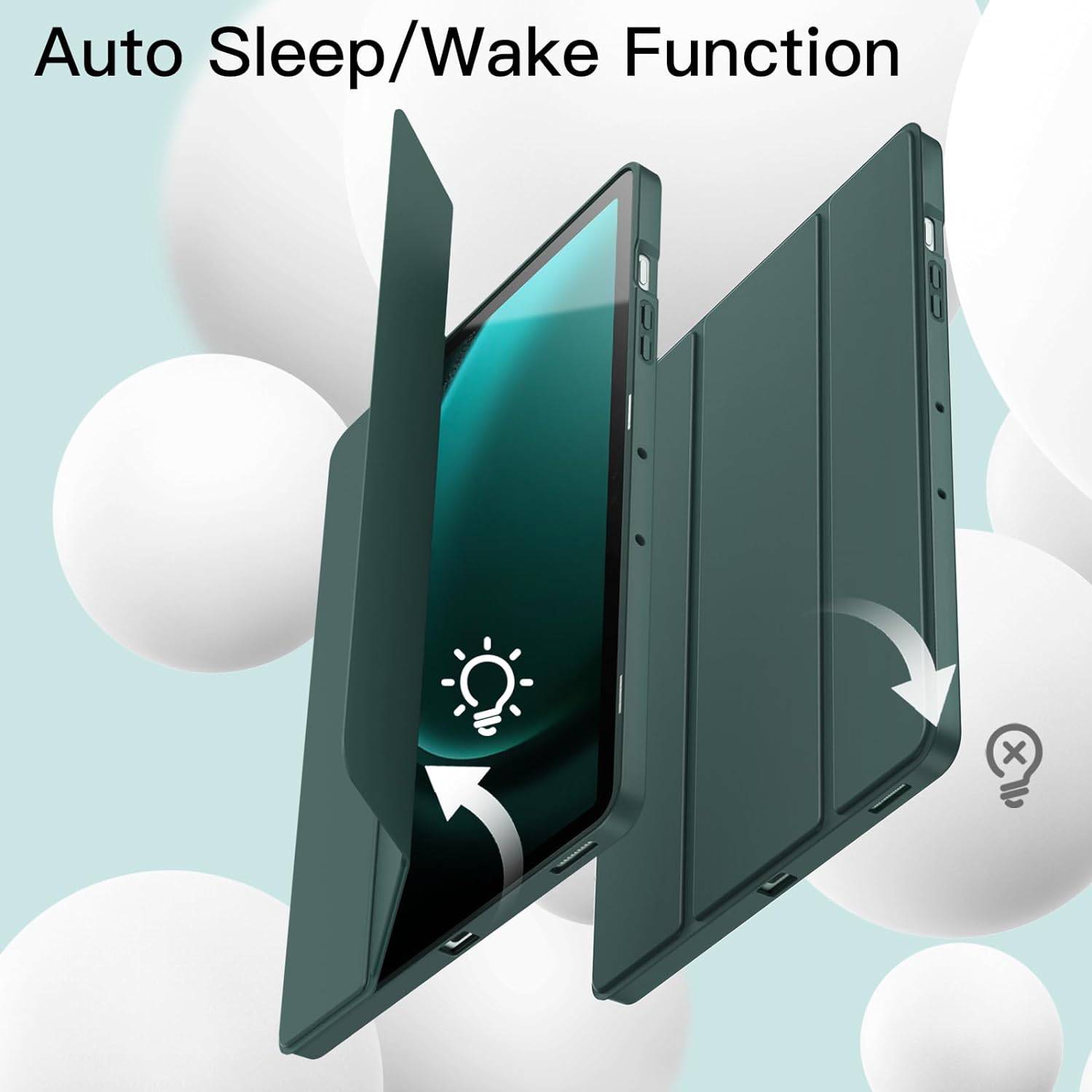 Husa pentru Samsung Galaxy Tab S9, S9 FE, S10 FE Soft Shell UltraSlim tip stand functie sleep/wake-up si slot pentru S-Pen verde inchis