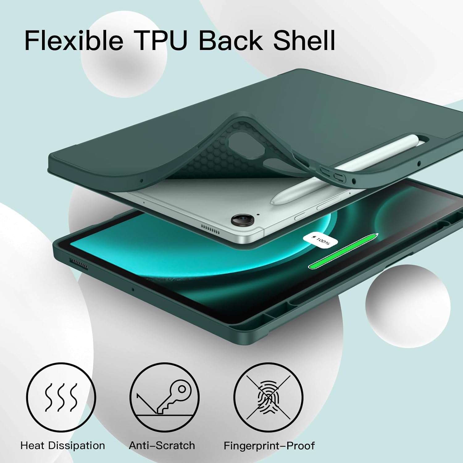 Husa pentru Samsung Galaxy Tab S9, S9 FE, S10 FE Soft Shell UltraSlim tip stand functie sleep/wake-up si slot pentru S-Pen verde inchis