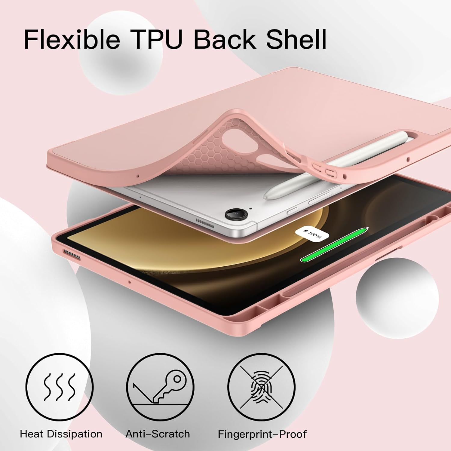 Husa pentru Samsung Galaxy Tab S9, S9 FE, S10 FE Soft Shell UltraSlim tip stand functie sleep/wake-up si slot pentru S-Pen rose gold