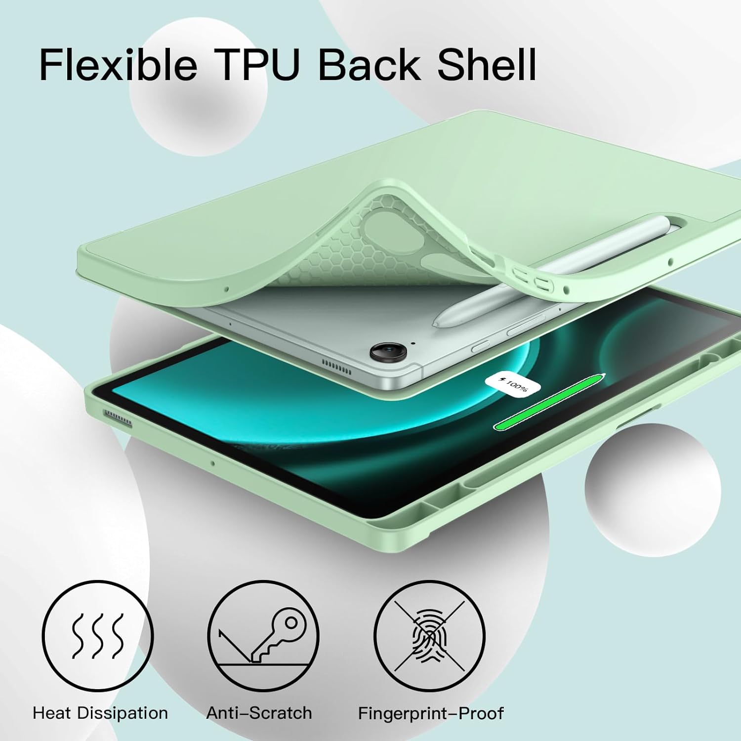 Husa pentru Samsung Galaxy Tab S9, S9 FE, S10 FE Soft Shell UltraSlim tip stand functie sleep/wake-up si slot pentru S-Pen verde deschis
