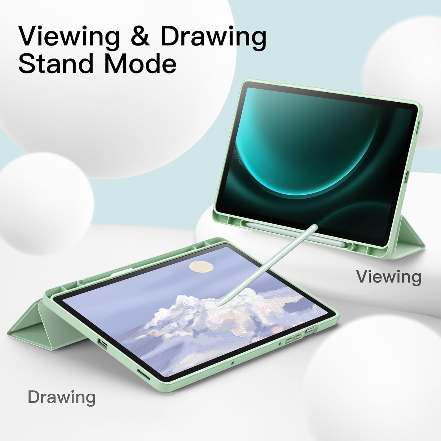 Husa pentru Samsung Galaxy Tab S9, S9 FE, S10 FE Soft Shell UltraSlim tip stand functie sleep/wake-up si slot pentru S-Pen verde deschis