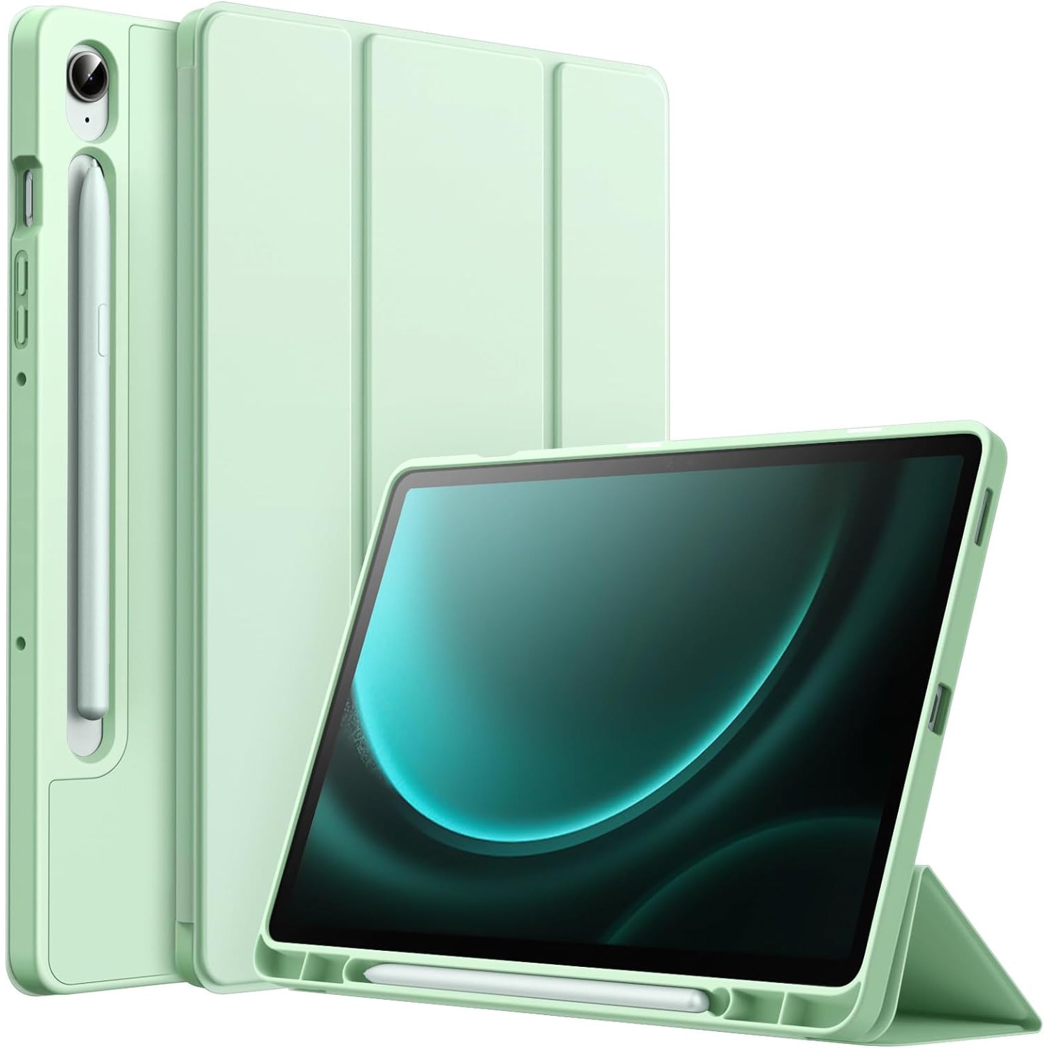 Husa pentru Samsung Galaxy Tab S9, S9 FE, S10 FE Soft Shell UltraSlim tip stand functie sleep/wake-up si slot pentru S-Pen verde deschis