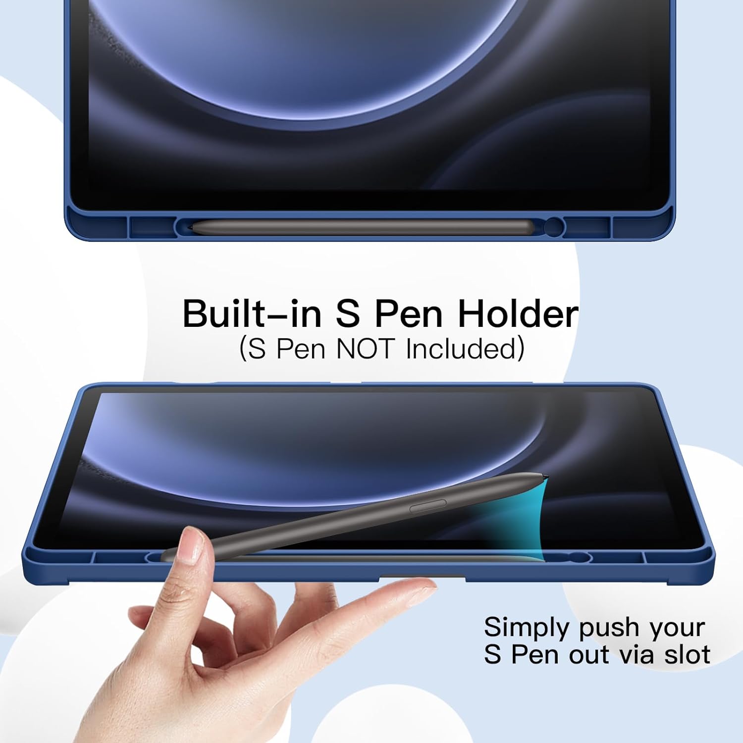 Husa pentru Samsung Galaxy Tab S9, S9 FE, S10 FE Soft Shell UltraSlim tip stand functie sleep/wake-up si slot pentru S-Pen navy blue