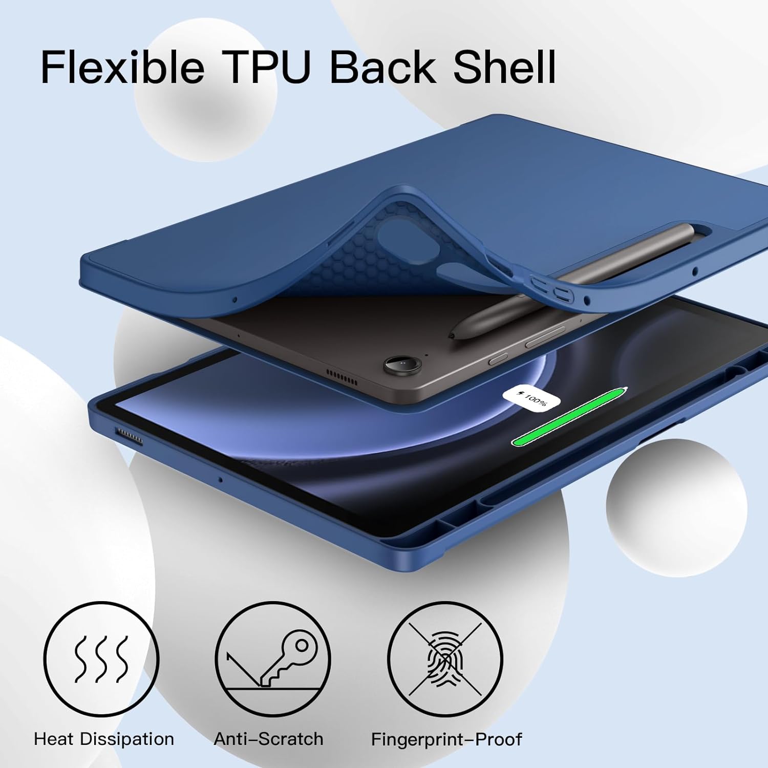 Husa pentru Samsung Galaxy Tab S9, S9 FE, S10 FE Soft Shell UltraSlim tip stand functie sleep/wake-up si slot pentru S-Pen navy blue