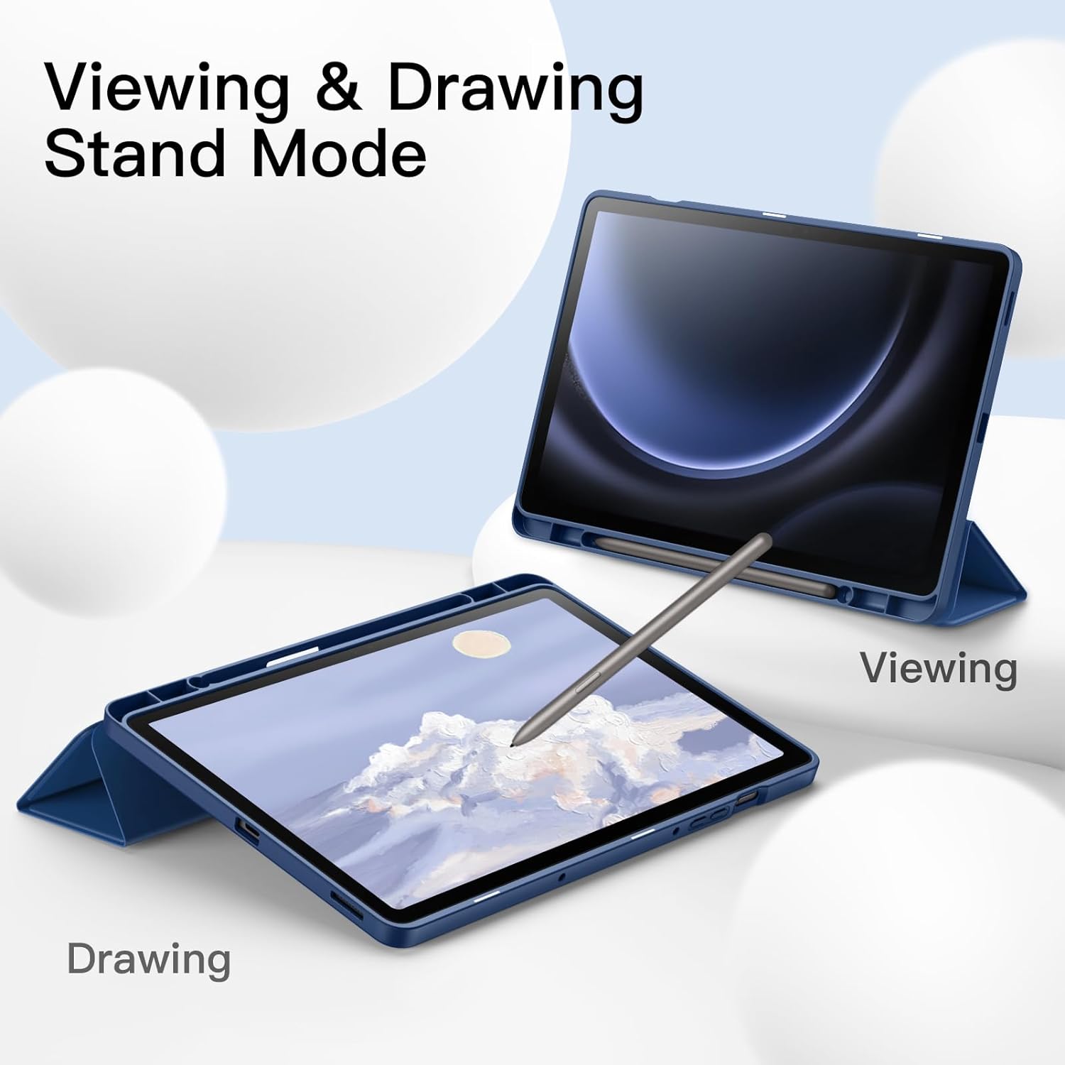 Husa pentru Samsung Galaxy Tab S9, S9 FE, S10 FE Soft Shell UltraSlim tip stand functie sleep/wake-up si slot pentru S-Pen navy blue