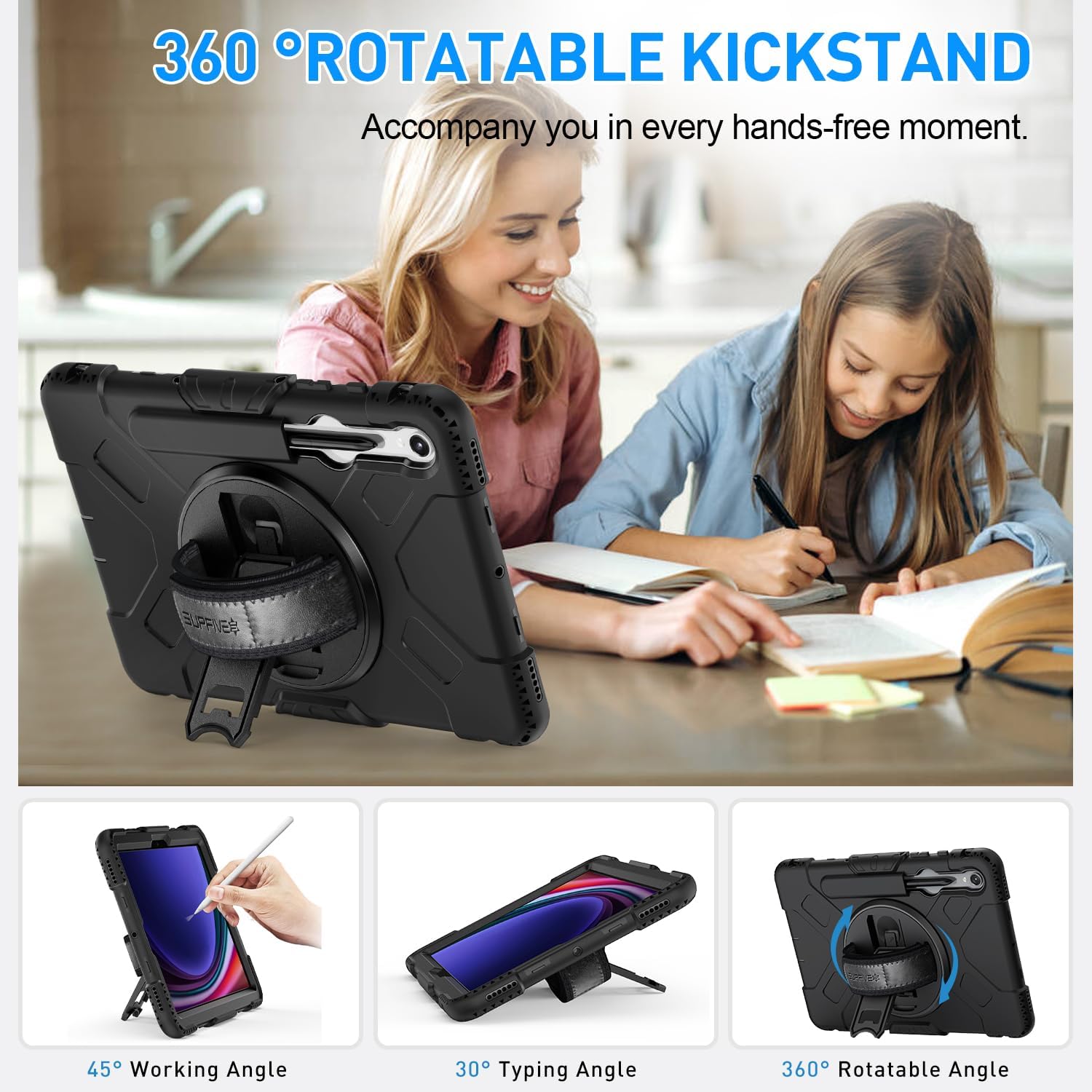 Pachet 360: Husa cu folie integrata Samsung Galaxy Tab S9 / S9 FE inch Shockproof Armor negru