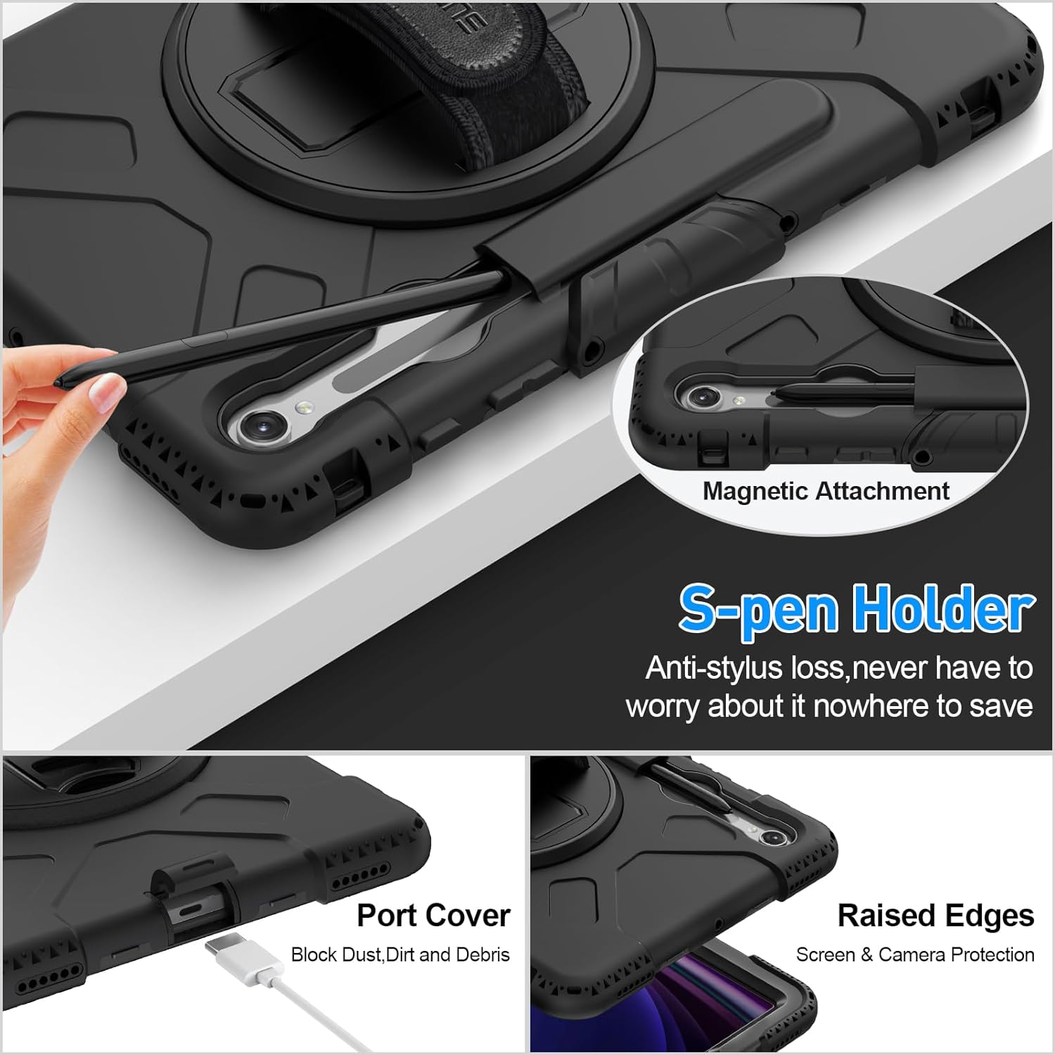 Pachet 360: Husa cu folie integrata Samsung Galaxy Tab S9 / S9 FE inch Shockproof Armor negru