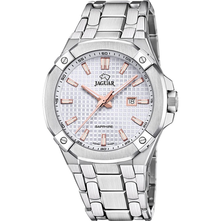 Ceas Jaguar Classic J1009-1, mecanism quartz, argint, 44mm, rezistent la apa 10 ATM