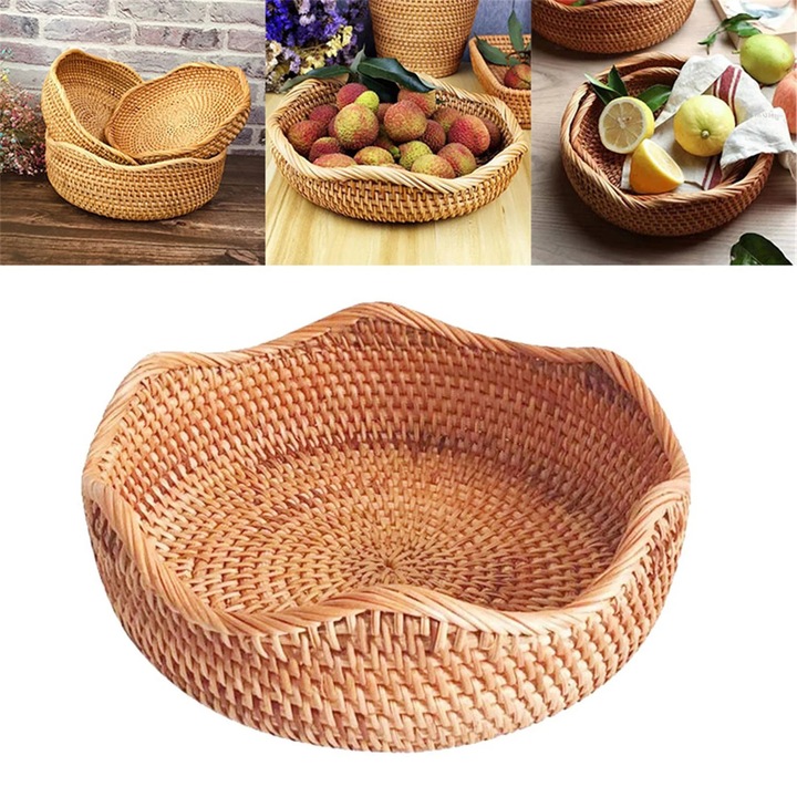 Set cosuri rotunde din rachita YANYXR, natural, 22x22x7cm, 25x25x8cm, 29x29x10cm