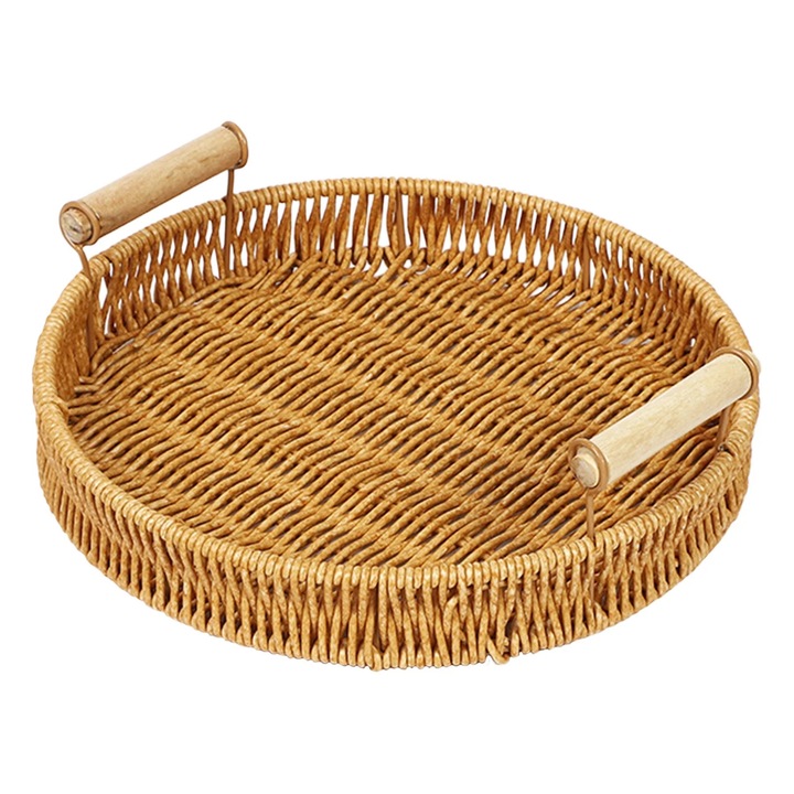 Cos de fructe si paine impletit manual YANYXR, rattan, portabil, 30x20cm