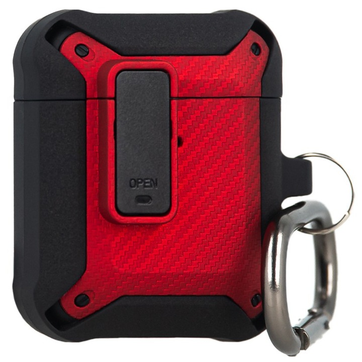 Husa Daden Nitro pentru AirPods 4, Protectie Maximala Antisoc, Design Militar Ultra Rezistent, TPU Premium, Carabiniera de Siguranta, Rosu