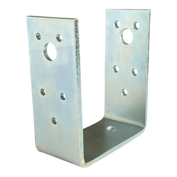 Baza de stalp cu suruburi, Ul 80, Otel galvanizat, Tip "U", Dimensiuni 3.5x45x100 mm, Pentru constructii din lemn usor, Argintiu