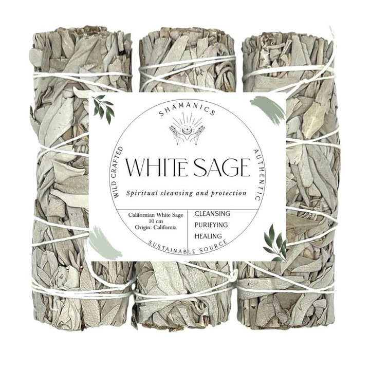 3 db kaliforniai fehér zsálya készlet, 10 cm, tértisztítás, kristályok, aura