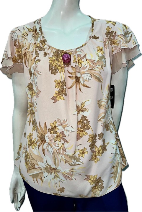 Bluza voal, Maneca scurta, 100% Viscoza, Imprimeu Uni, Bej deschis