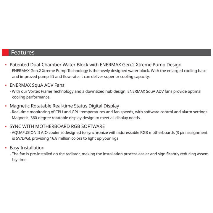 Cooler, Enermax, AIO, Aquafusion II, 240mm, ARGB, Support 360W TDP, Intel / AMD, magnet Display, Software