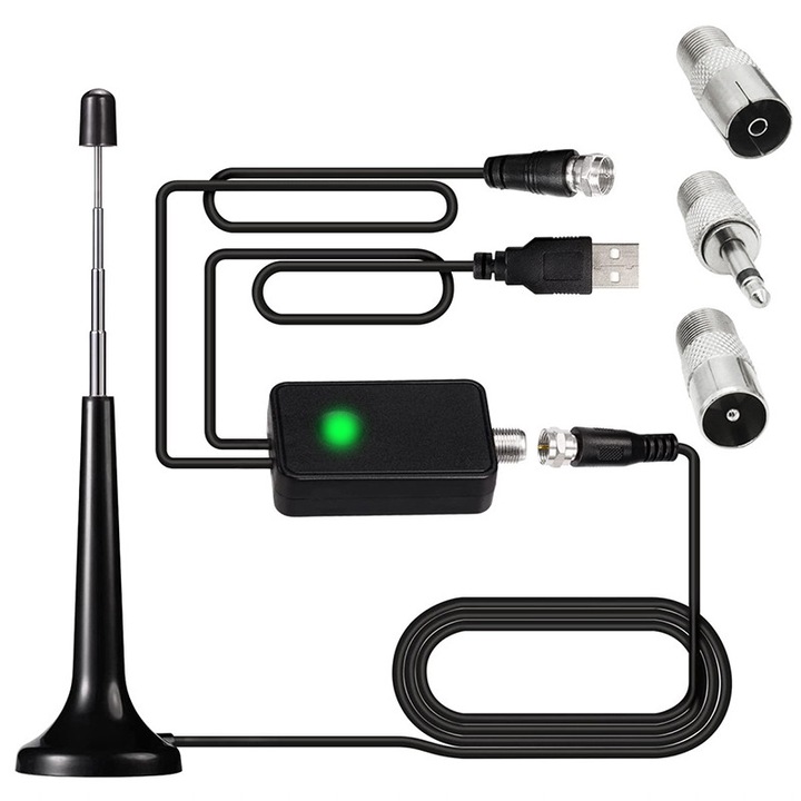 USB DTV antenna hosszabbító, Fudisenn 3m, 25dB erősítés, mágneses talp, fekete, 36,5cm