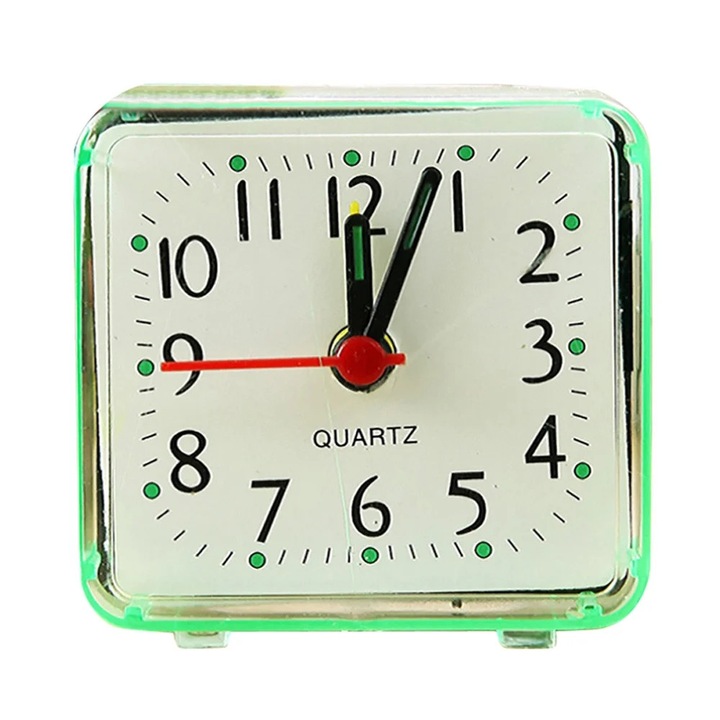 Ceas desteptator compact YANYXR, portabil, alb-verde-albastru-roz, 5.8x5.5cm