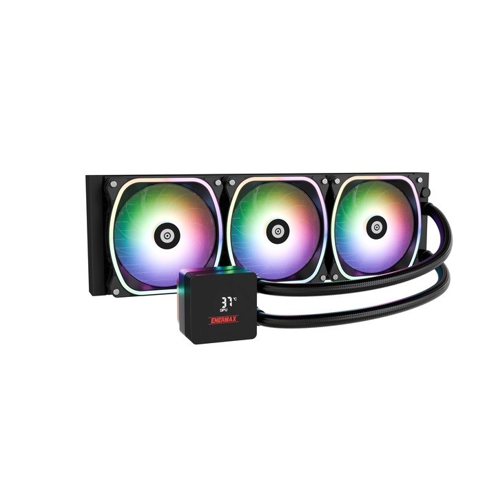 Охладител, Enermax, Aquafusion II, 360 мм, ARGB, поддръжка на 380 W TDP, Intel / AMD, магнитен дисплей, софтуер