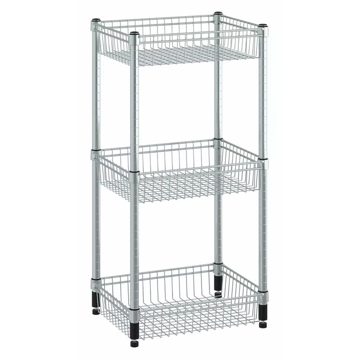 Etajera cu 3 rafturi tip cos, gri, otel, organizare baie, bucatarie, debara 45x35x93 cm