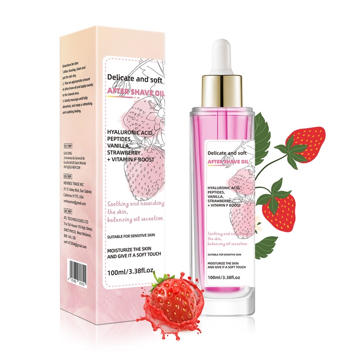Ulei 100% Natural dupa Epilare cu Capsuni, CENYEDA,100ml - Calmant, pentru Axila, Picioare, Zona Bikini Tratament Regenerant pentru Piele Sensibila - Previne Firele Incarnate, cu Lavanda si Jojoba