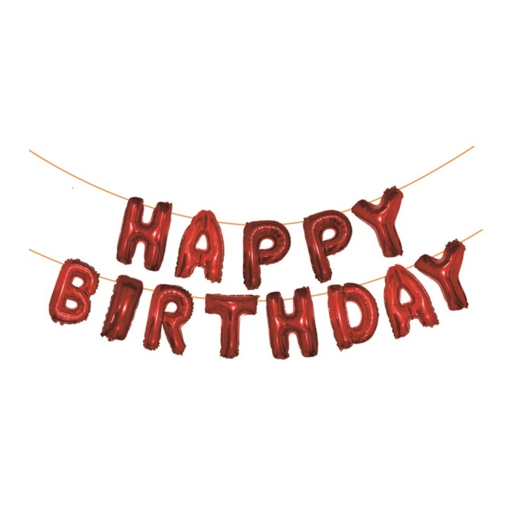 Set ghirlanda decorativa rosu, 45 cm, 6 m, happy birthday