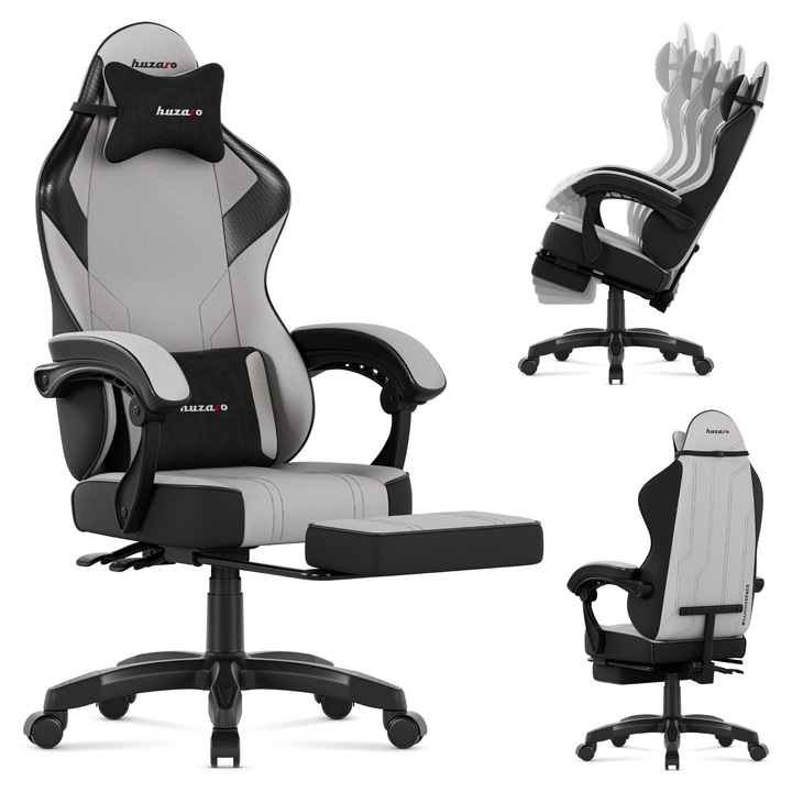 Gaming szék, Huzaro, Force 3.7, lábtartó, lélegző anyag, Szürke