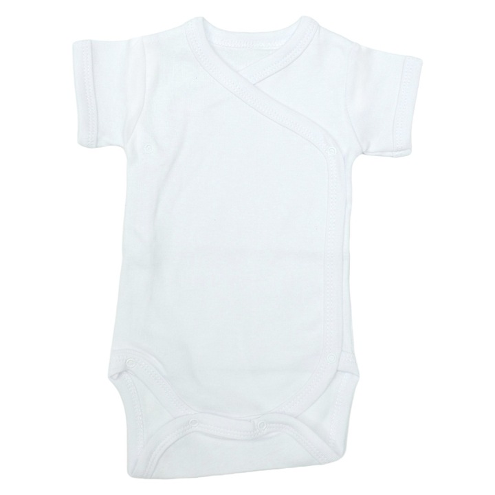 Body 6 capse, Rombaby, alb, maneca scurta, bumbac, Alb