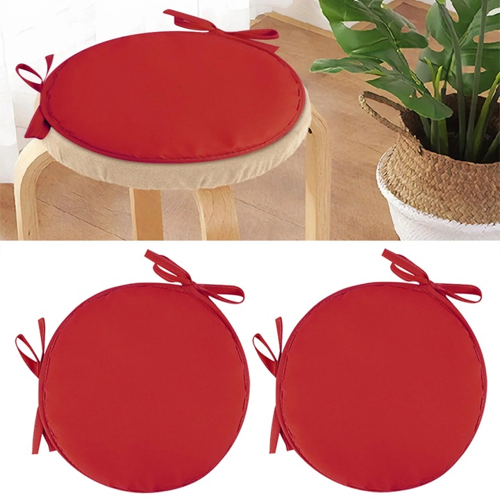 Perne rotunde pentru scaun, YANYXR, set 2 buc, rosu, 30cm diametru