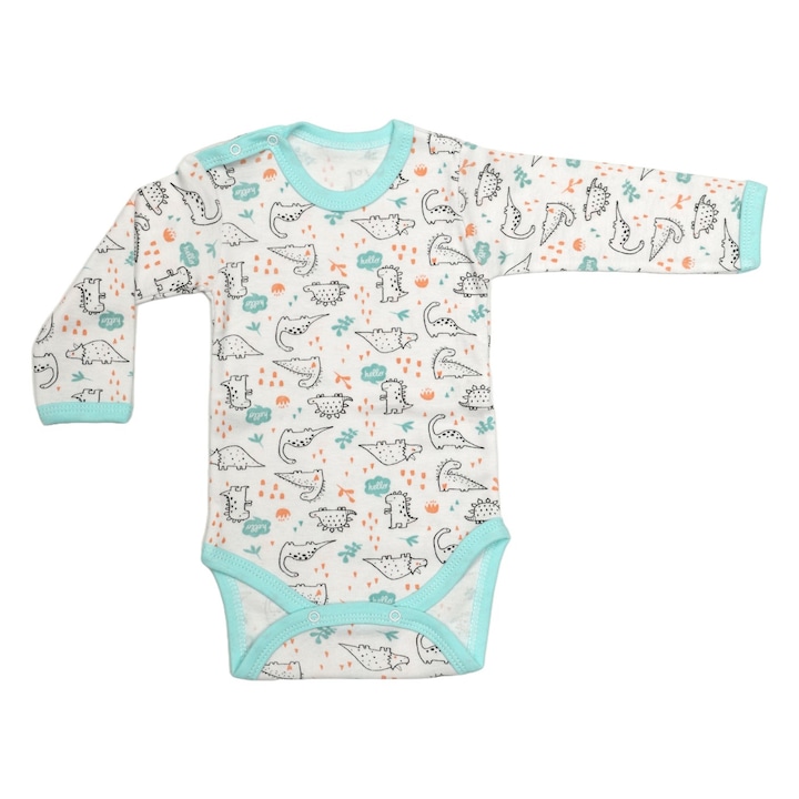Body 4 capse, Rombaby, imprimeu Hello Dino, bumbac