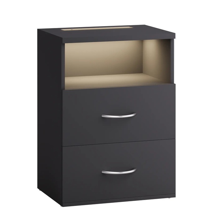 Noptiera Casaria Jamie, 55x40x28cm, Iluminare LED, Pal, Antracit