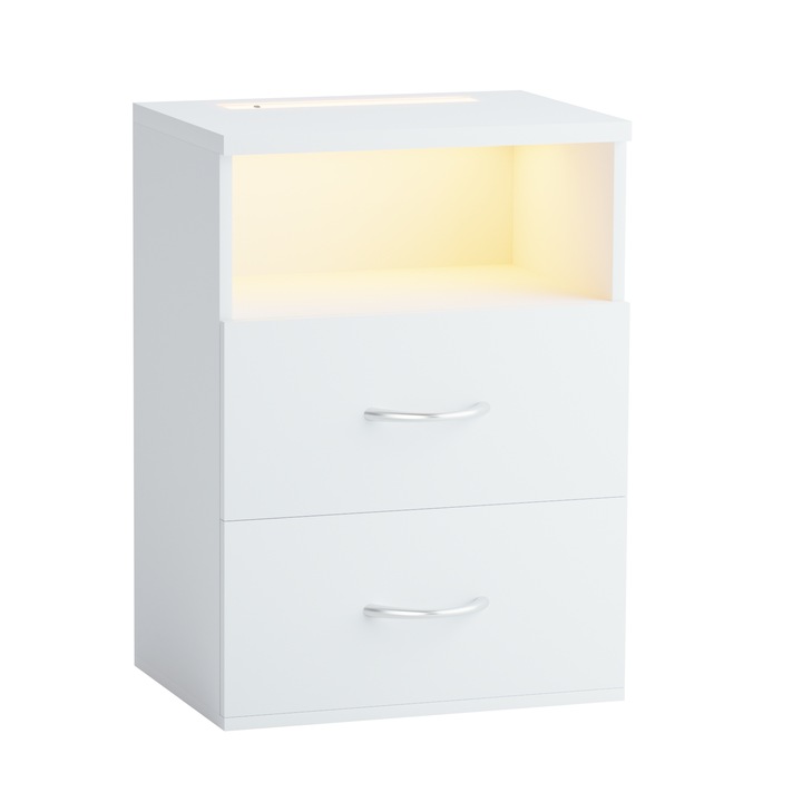 Casaria Jamie éjjeliszekrény, 55x40x28 cm, LED világítás, halvány, fehér