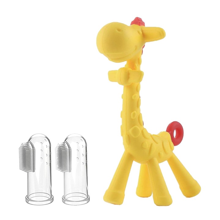 Set jucărie dentiție Jormftte, Girafă, Silicon, Multicolor