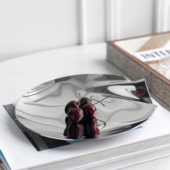 Tava de servire din otel inoxidabil, forma rotunda, usor de curatat, argintiu