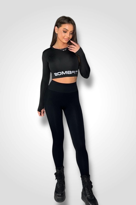 Colanti Push-Up Fit Black Seamless, cu aspect raiat, de dama, pentru toate anotimpurile, Negru mat