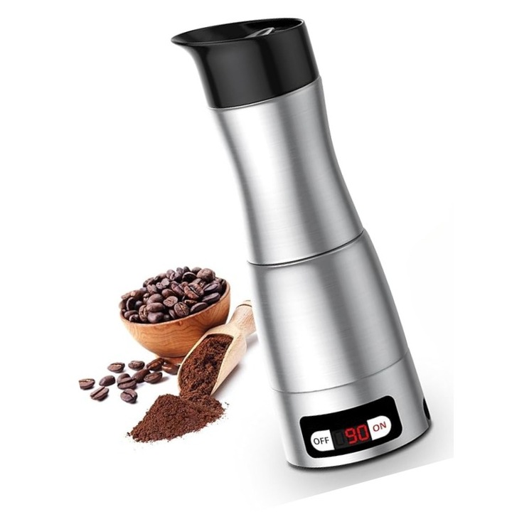 Espressor Cafea Auto/Camion cu Adaptor Priza Bricheta, 12/24V, Capacitate 150 ml, Portabil, Electric, Argintiu, Aparat automat de cafea