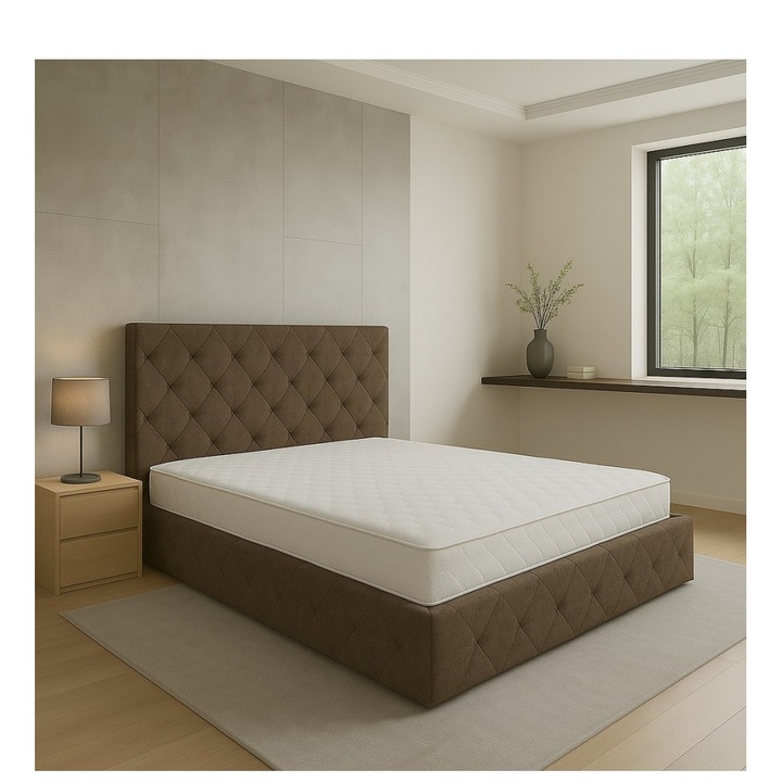 Pat Oscar MARO 160x200cm cu Lada de Depozitare, Somiera Metalica Rabatabila + SALTEA 160X200