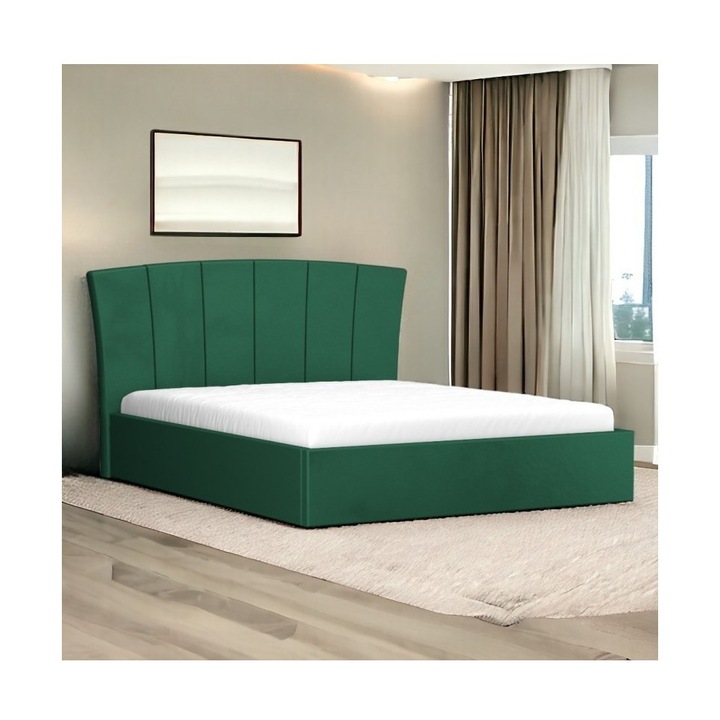 Pat Tapitat Eli Verde Smaralad + Saltea 160x200cm