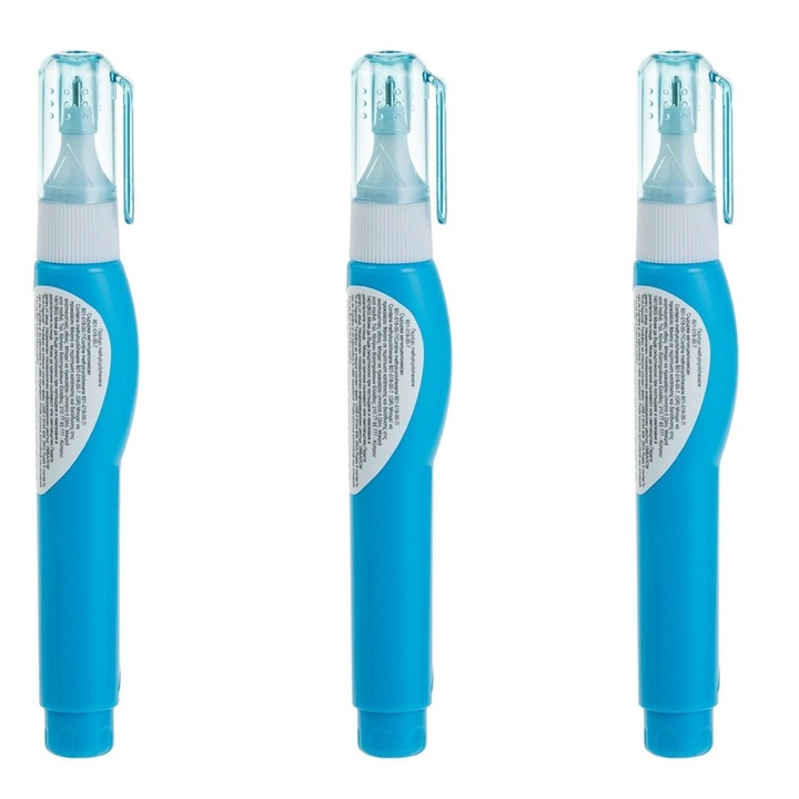 Set Pixuri Corectoare 3 Buc cu Varf Metalic Uscare Instantanee Lichid Alb pentru Documente Scoala Birou