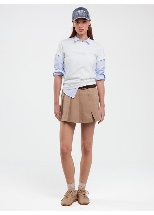 Fusta Big Star, model Brindi 801, bej, twill, cu buzunare si curea decorativa