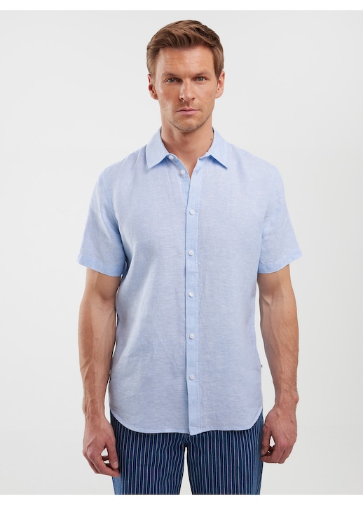 Camasa barbati, Big Star, albastru, in, maneci scurte, guler clasic
