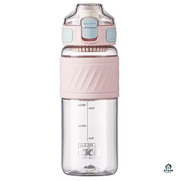 ATOM Deals® 600ml детска бутилка за вода, качествен тритан, без BPA, със сламка и капак с капак, лека, издръжлива, непропусклива, устойчива от -20°C до +100°C, идеална за активни момичета - училище, разходка, спорт, розов цвят Sakura