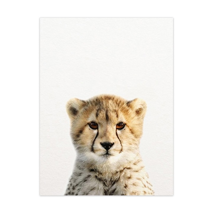 Tablou canvas, poster Safari animale bebelusi, imprimare acuarela HD, 6 animale leu, maimuta, elefant, girafa, leopard, zebra, multicolor, 1 buc