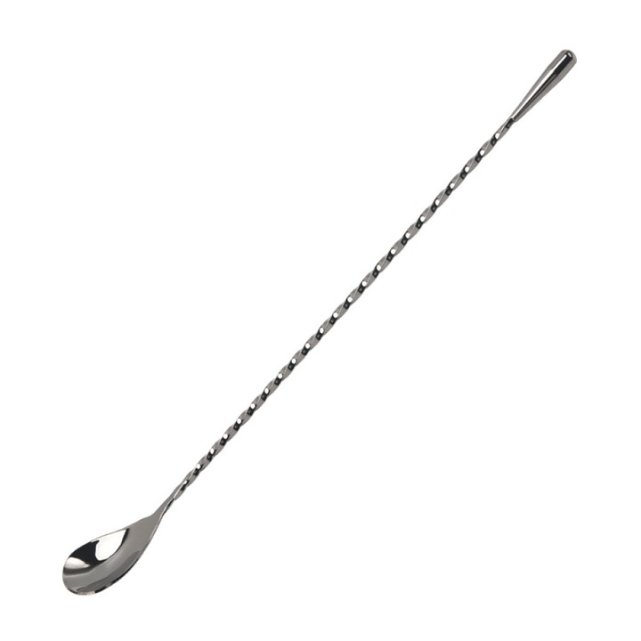 Lingura bar, lingura pentru cocktail din otel inoxidabil 304, model spiralat rasucit, cap lacrima ponderat, polisata, argintiu, 30.5 cm, 1 buc