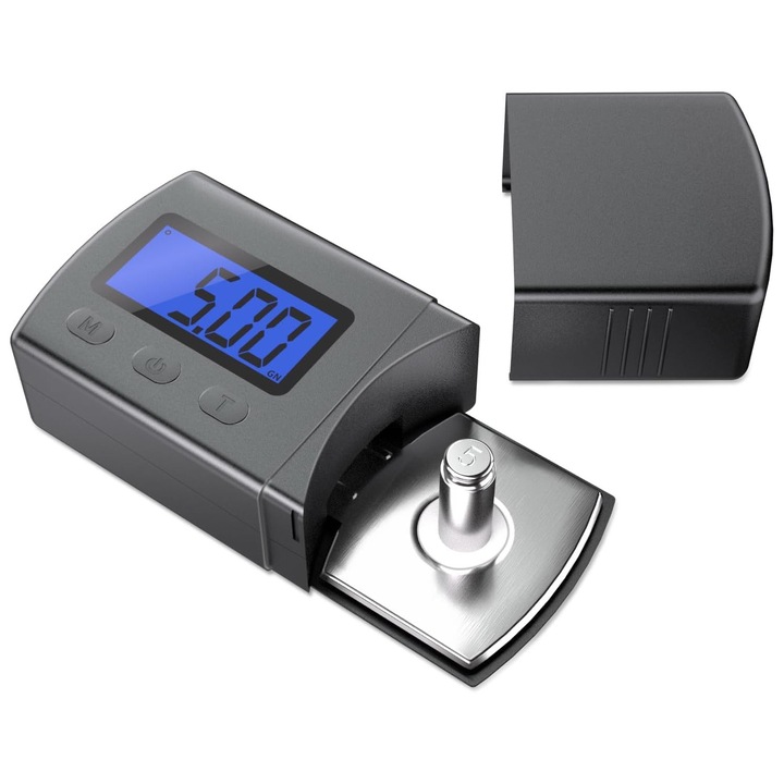 Cantar calibrare cartus fono digital universal, Portabil, Ecran LCD, Precizie la 0, 01 g, Standby ultra-lung, Cu greutati si carcasa de protectie, Orber, Negru