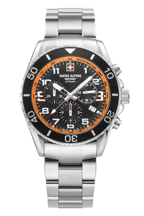 Swiss Alpine Military, Kronográfos rozsdamentes acél karóra, Ezüstszín