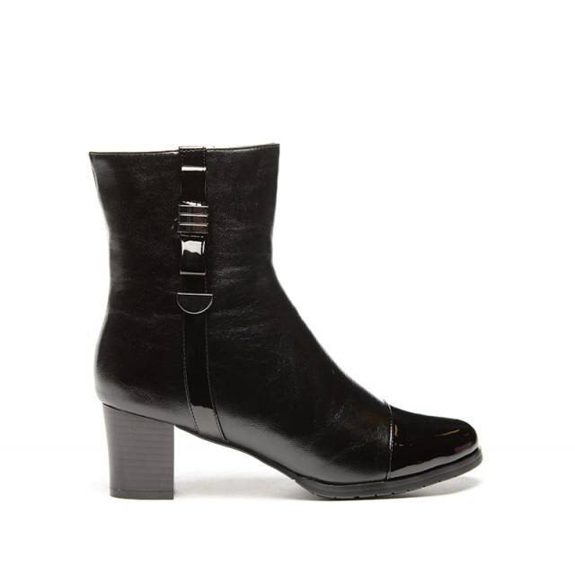 Botine elegante cu varf rotund lucios,D&J Exclusive, Negru