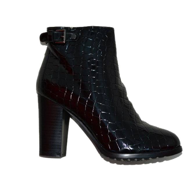 Botine lucioase cu design croco, D&J Exclusive, Negru